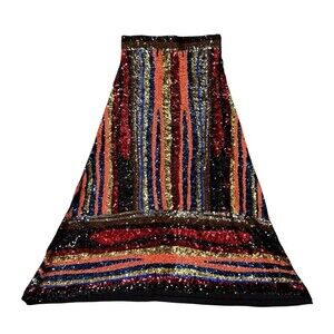 ZARA Limited Edition A Line Multicolored Stripped Sequin Knit Skirt Size M NWT